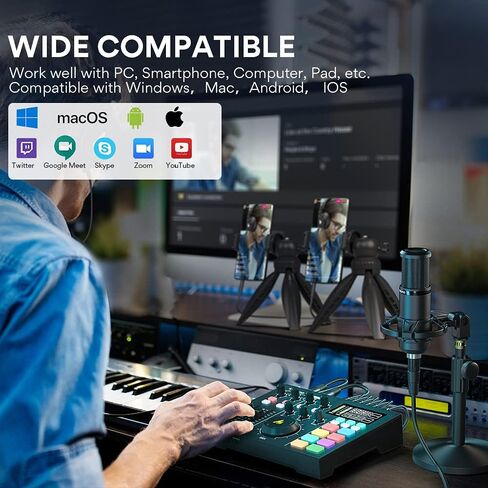 Audio Interface with DJ Mixer and Sound Card, Maonocaster Portable ALL-IN-ONE Podcast Production Studio with XLR Condenser Microphone for Guitar, Live Streaming, PC, Recording, and Gaming (AM100 K1) in Kuwait