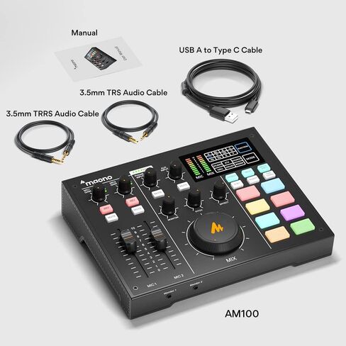 Audio Interface with DJ Mixer and Sound Card, Maonocaster Portable ALL-IN-ONE Podcast Production Studio with XLR Condenser Microphone for Guitar, Live Streaming, PC, Recording, and Gaming (AM100 K1) in Kuwait
