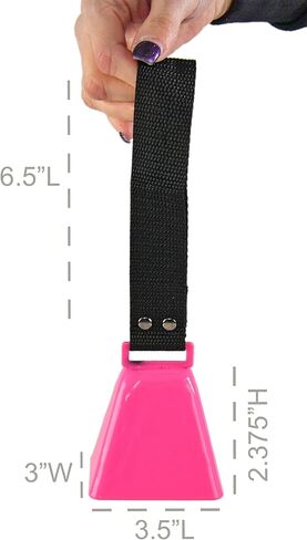 HOME-X Cowbell with Wrist Strap, Sporting Event Bell, Cheering Bell, Party Noise Maker, School Bell, Pink, 3 1/2" L x 3" W x 2 3/8" H in Kuwait
