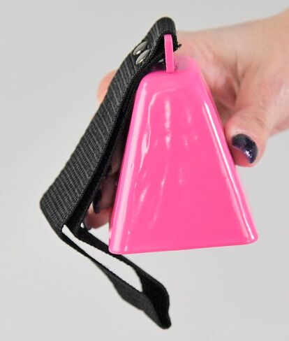 HOME-X Cowbell with Wrist Strap, Sporting Event Bell, Cheering Bell, Party Noise Maker, School Bell, Pink, 3 1/2" L x 3" W x 2 3/8" H in Kuwait