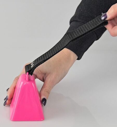 HOME-X Cowbell with Wrist Strap, Sporting Event Bell, Cheering Bell, Party Noise Maker, School Bell, Pink, 3 1/2" L x 3" W x 2 3/8" H in Kuwait