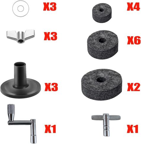 (23Ps) Cymbal Replacement Accessories, Replacement for Drum Set,Cymbal Felts Hi-Hat Clutch Felt Hi Hat Cup, Felt Cymbal Sleeves with Base Wing Nuts, Washer, Cymbal Sleeves & Base Wing Nuts(grey) in Saudi Arabia