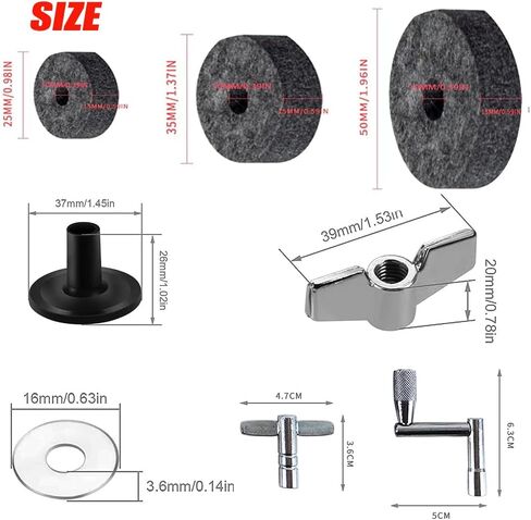 (23Ps) Cymbal Replacement Accessories, Replacement for Drum Set,Cymbal Felts Hi-Hat Clutch Felt Hi Hat Cup, Felt Cymbal Sleeves with Base Wing Nuts, Washer, Cymbal Sleeves & Base Wing Nuts(grey) in Saudi Arabia