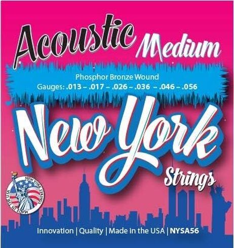 New York Strings NYSA56 Acoustic Guitar Strings Phosphor Bronze Wound - Medium - Innovation - Quality - The New York Strings are a symphony of strings - MADE IN USA in Kuwait