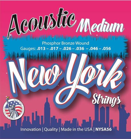 New York Strings NYSA56 Acoustic Guitar Strings Phosphor Bronze Wound - Medium - Innovation - Quality - The New York Strings are a symphony of strings - MADE IN USA in Kuwait