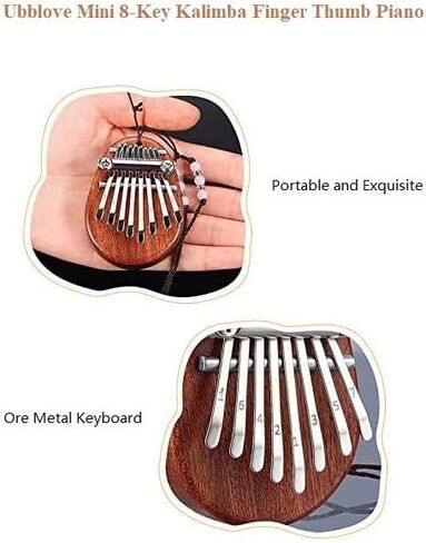 Ubblove ميني كاليمبا الإبهام البيانو 8 مفاتيح رائعة الخشب لطيف إصبع الماريمبا مع الحبل المحمولة الموسيقية قلادة هدية للأطفال البالغين in Kuwait