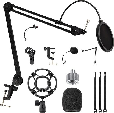 Lansdowns Microphone Arm Adjustable Mic Stand Boom Arm Mic Stand with Microphone Windscreen and Mic Pop Filter Microphone Stand Desk Adjustable for Professional Streaming, Voice-Over, Recording, Games in Saudi Arabia