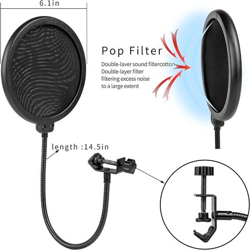 Lansdowns Microphone Arm Adjustable Mic Stand Boom Arm Mic Stand with Microphone Windscreen and Mic Pop Filter Microphone Stand Desk Adjustable for Professional Streaming, Voice-Over, Recording, Games in Saudi Arabia