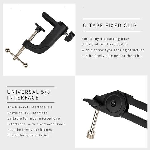 Lansdowns Microphone Arm Adjustable Mic Stand Boom Arm Mic Stand with Microphone Windscreen and Mic Pop Filter Microphone Stand Desk Adjustable for Professional Streaming, Voice-Over, Recording, Games in Saudi Arabia