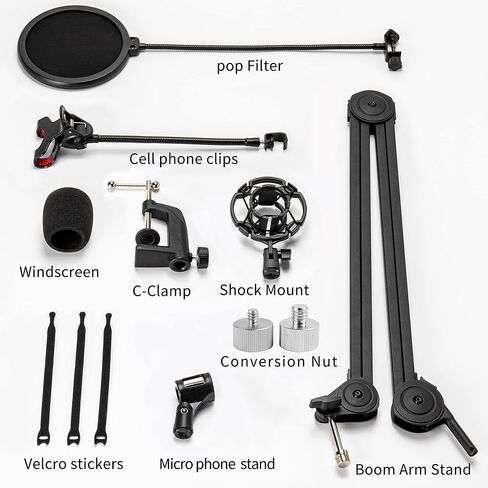 Lansdowns Microphone Arm Adjustable Mic Stand Boom Arm Mic Stand with Microphone Windscreen and Mic Pop Filter Microphone Stand Desk Adjustable for Professional Streaming, Voice-Over, Recording, Games in Saudi Arabia