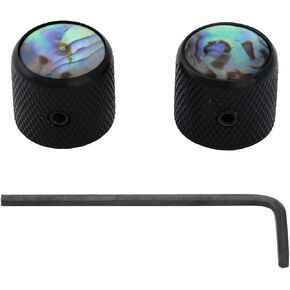 Musiclily Pro 6mm Steel Abalone Top Telecaster Dome Knobs with Set Screw for Tele Electric Guitar or Precision Bass, Black (Set of 2)