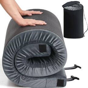 Memory Foam Camping Mattress Pad, CertiPUR-US Sleeping Mat, Portable Roll Up Mattress for Adults, Camping Bed Pads for Sleepover, Car Bed with Travel Bag in Saudi Arabia