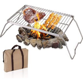 Yopay Folding Campfire Grill with Legs Carrying Bag, 304 Stainless Steel Grate Barbeque Grill, Heavy Duty Portable Camping Grill for Fireplaces, Picnics, Backpacking, Outdoor, 13.6 Inch x 9 Inch x 6.5 Inch in Kuwait