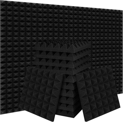 Ikaufen 36 Pack-12 x 12 x 2 بوصة ألواح إسفنجية صوتية مصممة على شكل هرم، ألواح إسفنجية مقاومة للصوت عالية الكثافة ومقاومة للهب للجدار والسقف in Kuwait