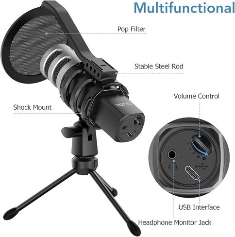 يوتو مجموعة ميكروفون يو اس بي مكثف للكمبيوتر الشخصي ميكروفون قلبي الشكل للتسجيل الصوتي للبث الصوتي والبث الصوتي والكمبيوتر والالعاب والبث الصوتي يوتيوب مع فلتر بوب وحامل ثلاثي القوائم وحامل للصدمات in Kuwait