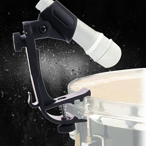 Bnineteenteam 2 قطعة مشبك على حامل الطبل، ميكروفون طبل مشبك مشبك تثبيت قابل للتعديل مقاوم للصدمات (أسود) in Kuwait