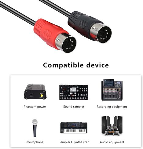 كابل XMSJSIY مزدوج MIDI مزدوج 5-Pin DIN MIDI إلى كابل DIN مزدوج 5 دبوس ذكر إلى ذكر واجهة رقمية للآلات الموسيقية سلك OFC لمركبات لوحات المفاتيح الرقمية كابل الصوت - 10 أقدام (3 أمتار) in Saudi Arabia