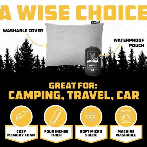 Wise Owl Outfitters Camping Pillow - Camping Essentials and Travel Pillow for Airplanes, Camping, and Travel - Memory Foam Washable Pillow - Small/Medium in Kuwait
