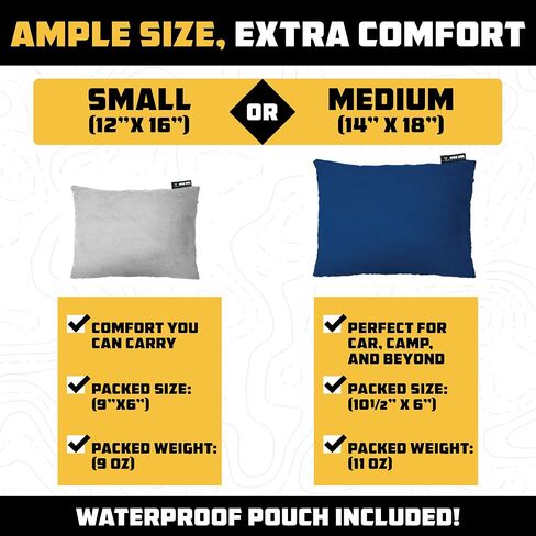 Wise Owl Outfitters Camping Pillow - Camping Essentials and Travel Pillow for Airplanes, Camping, and Travel - Memory Foam Washable Pillow - Small/Medium in Kuwait