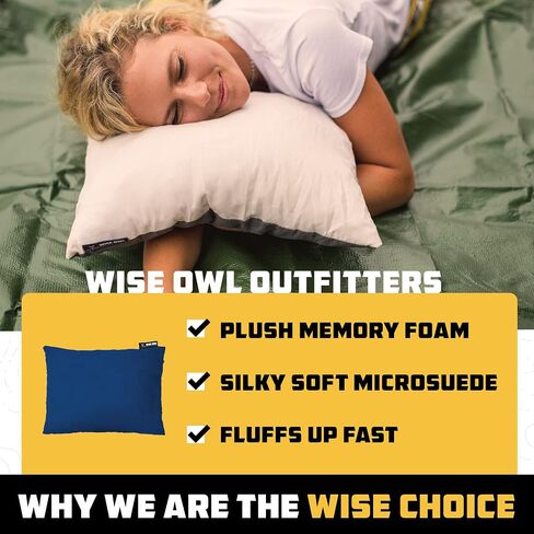 Wise Owl Outfitters Camping Pillow - Camping Essentials and Travel Pillow for Airplanes, Camping, and Travel - Memory Foam Washable Pillow - Small/Medium in Kuwait