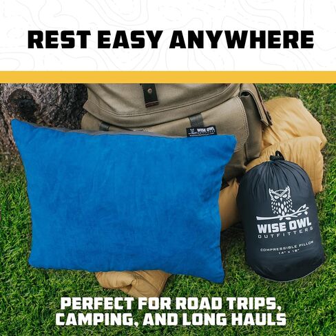 Wise Owl Outfitters Camping Pillow - Camping Essentials and Travel Pillow for Airplanes, Camping, and Travel - Memory Foam Washable Pillow - Small/Medium in Kuwait