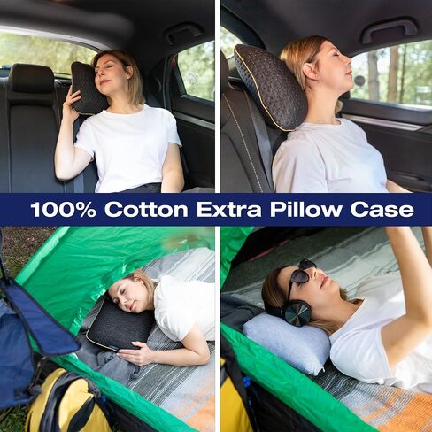 alkamto Travel & Camping Comfortable Memory Foam Pillow with Extra Cotton Cover – Easy to Carry Portable Bag – Temperature Regulating Pillow Case - Perfect for Travelling/Fishing/Backpacking/Hiking in Kuwait
