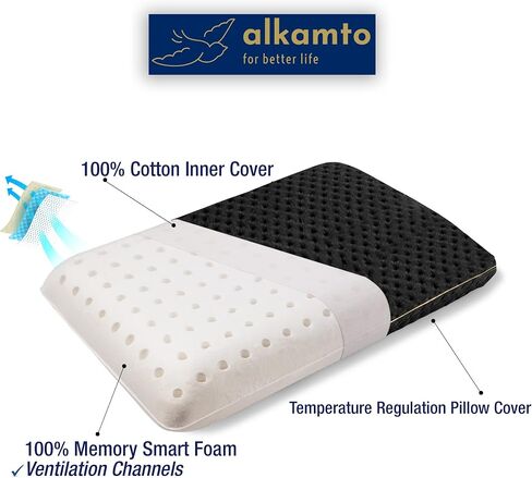alkamto Travel & Camping Comfortable Memory Foam Pillow with Extra Cotton Cover – Easy to Carry Portable Bag – Temperature Regulating Pillow Case - Perfect for Travelling/Fishing/Backpacking/Hiking in Kuwait