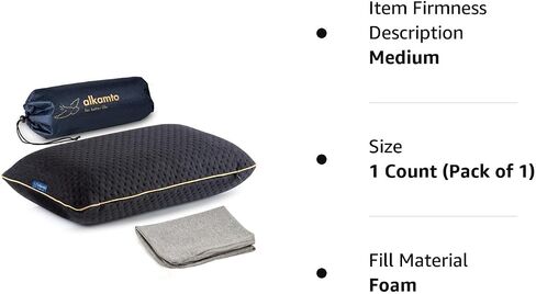 alkamto Travel & Camping Comfortable Memory Foam Pillow with Extra Cotton Cover – Easy to Carry Portable Bag – Temperature Regulating Pillow Case - Perfect for Travelling/Fishing/Backpacking/Hiking in Kuwait