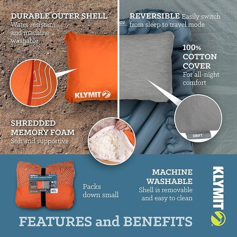 Klymit Drift Camping Pillow, Shredded Memory Foam Travel Pillow with Reversible Cover for Outdoor Use,Green Large (Pack of 1) in Saudi Arabia