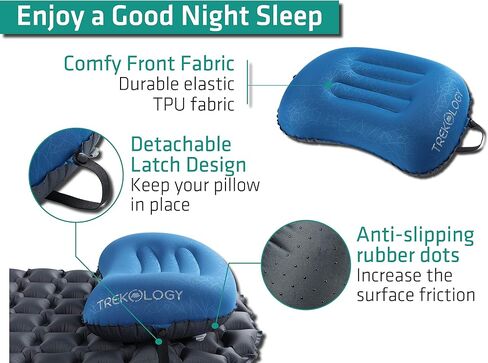 TREKOLOGY Ultralight Inflatable Camping Travel Pillow - ALUFT 2.0 Compressible, Compact, Comfortable, Ergonomic Inflating Pillows for Neck & Lumbar Support While Camp, Hiking, Backpacking in Saudi Arabia