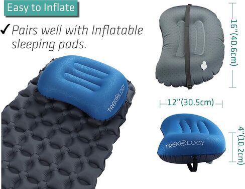 TREKOLOGY Ultralight Inflatable Camping Travel Pillow - ALUFT 2.0 Compressible, Compact, Comfortable, Ergonomic Inflating Pillows for Neck & Lumbar Support While Camp, Hiking, Backpacking in Saudi Arabia