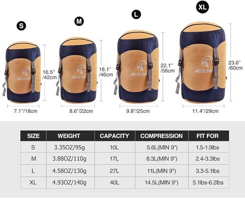 REDCAMP Nylon Compression Stuff Sack, 10L/17L/27L/40L Lightweight Sleeping Bag Compression Sack Great for Backpacking, Hiking and Camping,Blue/Yellow/Army Green/Black in Kuwait