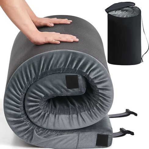 Memory Foam Camping Mattress Pad, CertiPUR-US Sleeping Mat, Portable Roll Up Mattress for Adults, Camping Bed Pads for Sleepover, Car Bed with Travel Bag in Kuwait