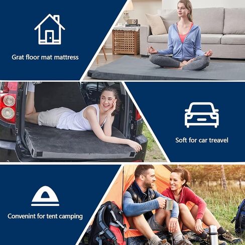Memory Foam Camping Mattress Pad, CertiPUR-US Sleeping Mat, Portable Roll Up Mattress for Adults, Camping Bed Pads for Sleepover, Car Bed with Travel Bag in Kuwait