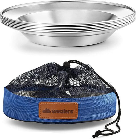 Stainless Steel Plate Set - 8.5 inch Ultra-Portable Dinnerware Set BPA Free Plates for Outdoor Camping | Hiking | Picnic | BBQ | Beach (3 Person Set) in Saudi Arabia