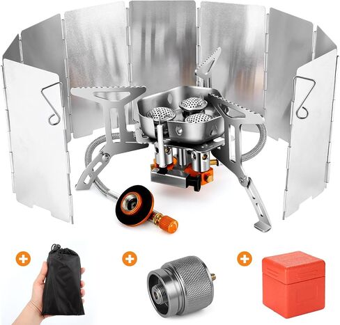 Odoland 3500W/6800W Windproof Camp Stove Camping Gas Stove with Windscreen, Fuel Canister Adapter, Piezo Ignition for Outdoor Backpacking Hiking and Picnic in Kuwait