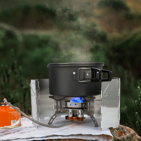 Odoland 3500W/6800W Windproof Camp Stove Camping Gas Stove with Windscreen, Fuel Canister Adapter, Piezo Ignition for Outdoor Backpacking Hiking and Picnic in Kuwait
