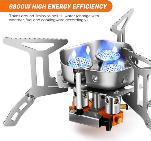 Odoland 3500W/6800W Windproof Camp Stove Camping Gas Stove with Windscreen, Fuel Canister Adapter, Piezo Ignition for Outdoor Backpacking Hiking and Picnic in Kuwait