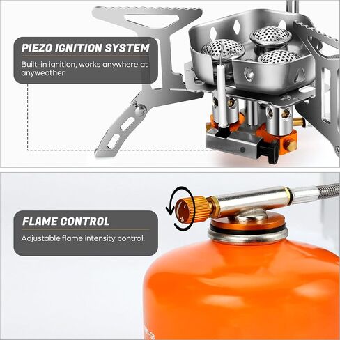 Odoland 3500W/6800W Windproof Camp Stove Camping Gas Stove with Windscreen, Fuel Canister Adapter, Piezo Ignition for Outdoor Backpacking Hiking and Picnic in Kuwait