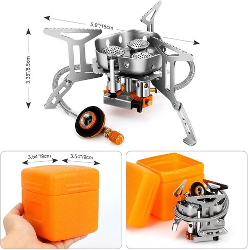 Odoland 3500W/6800W Windproof Camp Stove Camping Gas Stove with Windscreen, Fuel Canister Adapter, Piezo Ignition for Outdoor Backpacking Hiking and Picnic in Kuwait