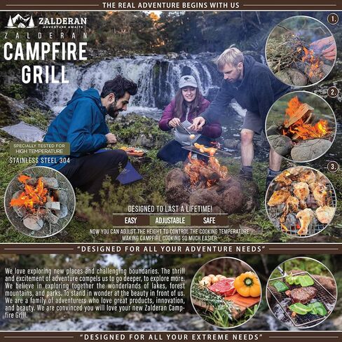Zalderan Campfire Grill Grate. Small Lightweight, Stainless Steel, Portable, Backpack Hiking Grill. in Saudi Arabia