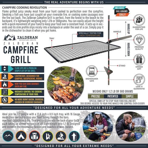 Zalderan Campfire Grill Grate. Small Lightweight, Stainless Steel, Portable, Backpack Hiking Grill. in Saudi Arabia
