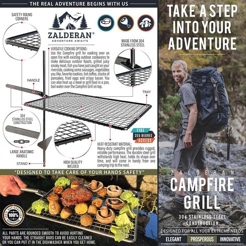 Zalderan Campfire Grill Grate. Small Lightweight, Stainless Steel, Portable, Backpack Hiking Grill. in Saudi Arabia