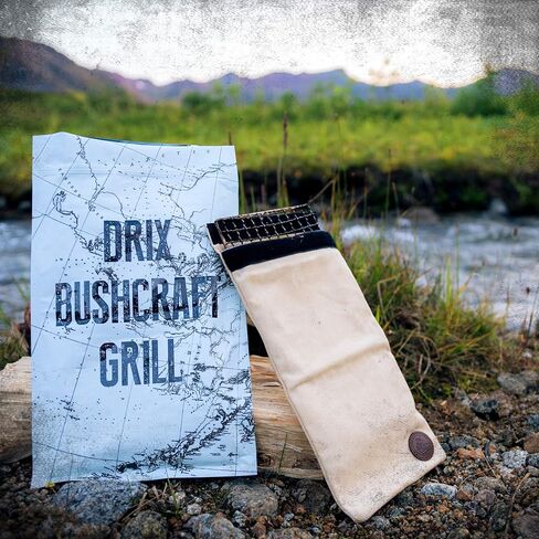 طقم حقيبة علف من القماش المشمع والشواية من DRIX Bushcraft - مصنوعة من الفولاذ المقاوم للصدأ 304 - شواية محمولة على الظهر - رائعة لرحلات التنزه سيرًا على الأقدام أو مغامرات Bushcraft الليلية أو التخييم البدائي! in Saudi Arabia
