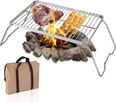 Yopay Folding Campfire Grill with Legs Carrying Bag, 304 Stainless Steel Grate Barbeque Grill, Heavy Duty Portable Camping Grill for Fireplaces, Picnics, Backpacking, Outdoor, 13.6 Inch x 9 Inch x 6.5 Inch in Kuwait
