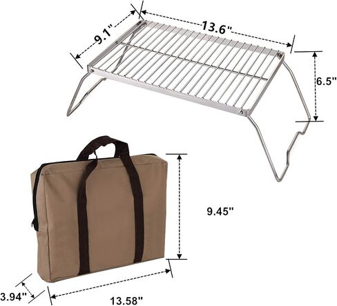 Yopay Folding Campfire Grill with Legs Carrying Bag, 304 Stainless Steel Grate Barbeque Grill, Heavy Duty Portable Camping Grill for Fireplaces, Picnics, Backpacking, Outdoor, 13.6 Inch x 9 Inch x 6.5 Inch in Kuwait