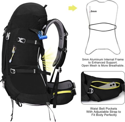 N NEVO RHINO Internal Frame Hiking Backpack 50/60/65/70/80L with Rain Cover | Backpacking Backpack with Padded Hip Belt, Multi-Pockets, Pole Loops, Waterproof Daypack for Men Women Climbing Camping in Kuwait