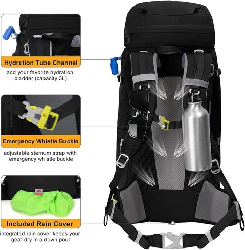 N NEVO RHINO Internal Frame Hiking Backpack 50/60/65/70/80L with Rain Cover | Backpacking Backpack with Padded Hip Belt, Multi-Pockets, Pole Loops, Waterproof Daypack for Men Women Climbing Camping in Kuwait