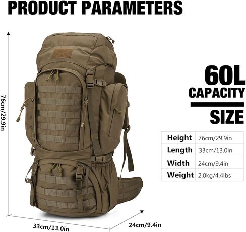Mardingtop 60L Military Internal Frame Backpack for Hiking,Camping,Hunting,Rucksack Backpack with Rain Cover in Kuwait