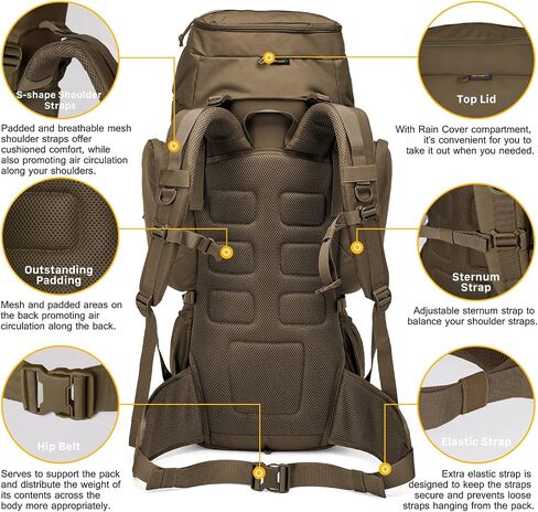 Mardingtop 60L Military Internal Frame Backpack for Hiking,Camping,Hunting,Rucksack Backpack with Rain Cover in Kuwait